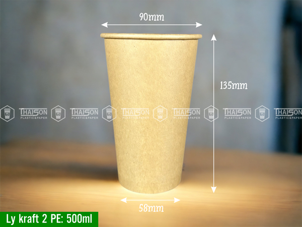 Ly giấy Kraft 500ml 1 Lớp (2PE) đựng cà phê đá mang đi