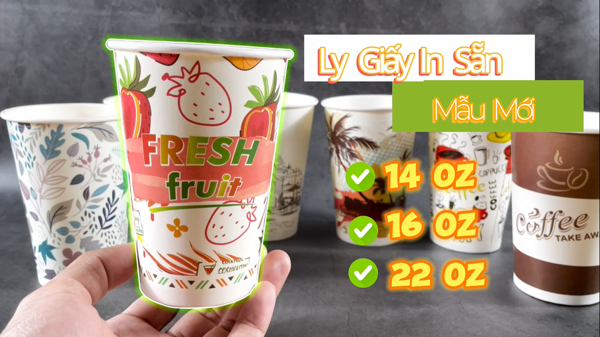 Ly Giấy In Sẵn Họa Tiết Mẫu Mới – Dung Tích 14oz 16oz 22oz