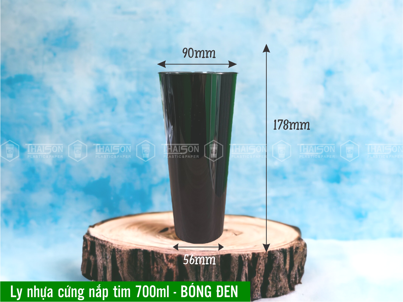 Ly Nhựa Cứng Nắp Tim 700ml Đen Bóng