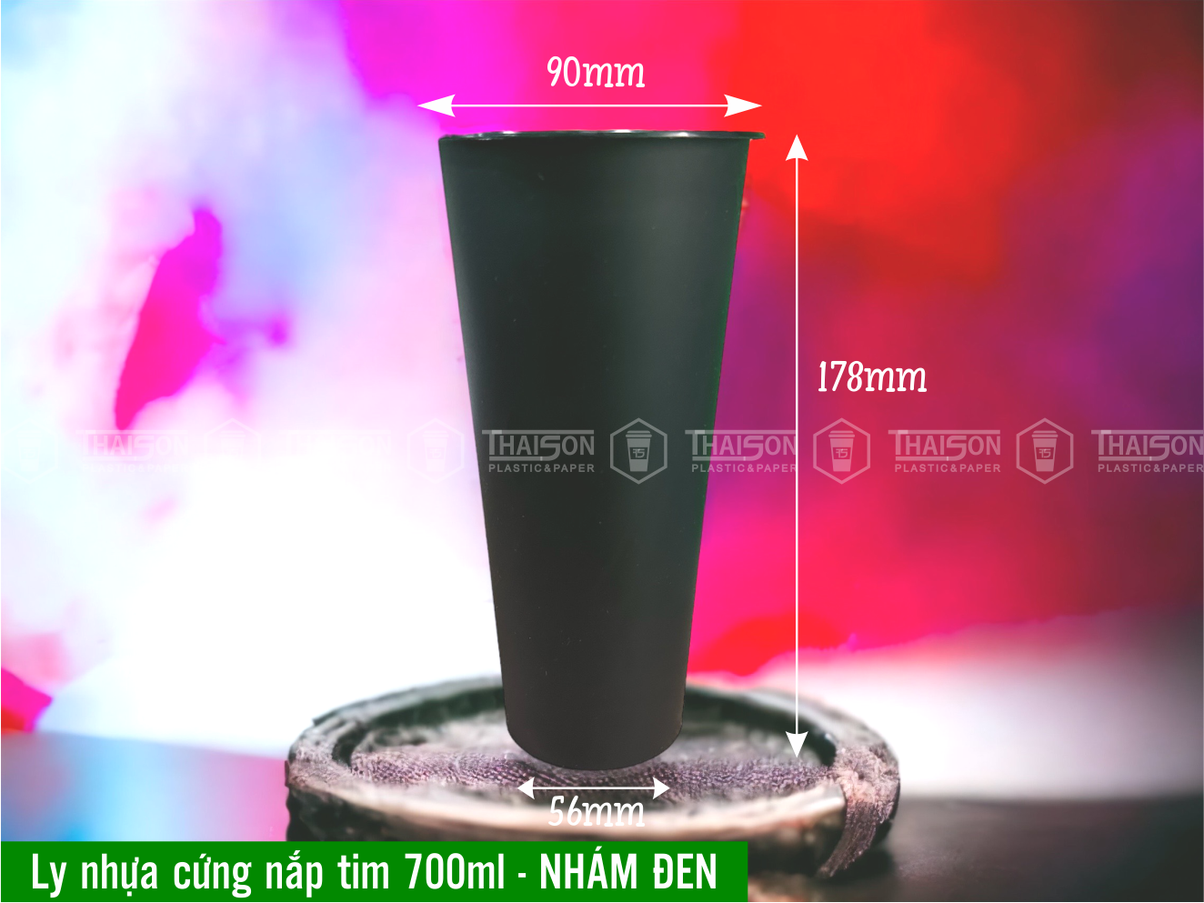 Ly Nhựa Cứng Nắp Tim 700ml Đen Nhám